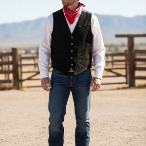 Suagaro By Roper Men's Black Suede Silver Button Vest Sz L